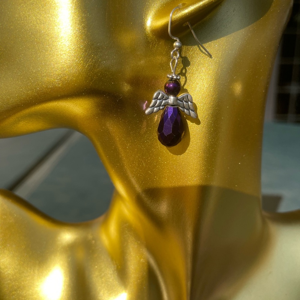 Elegant Purple Angel Wing Earrings